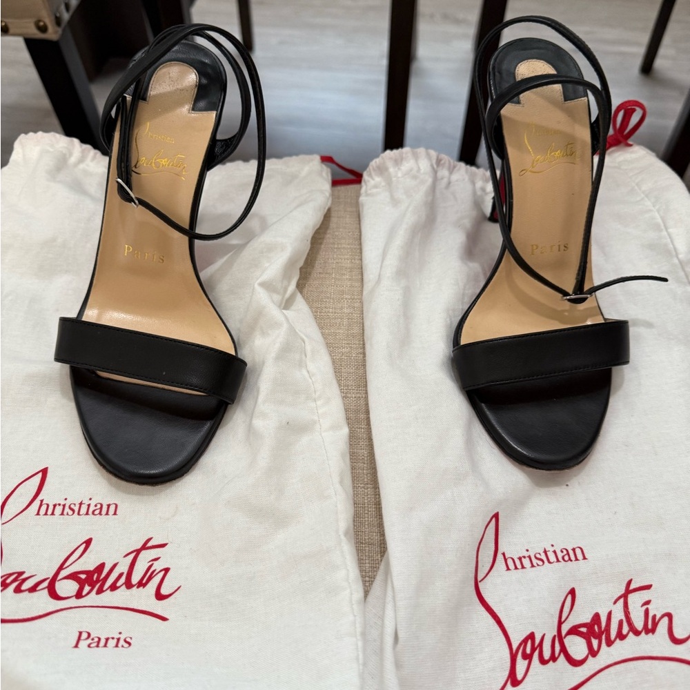 Christian Louboutin Black Stiletto Heels with Ankle Strap